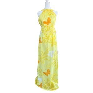 Vintage 70s Halter Maxi Dress Handmade Springmaid Mariposa Upcycled Retro Boho